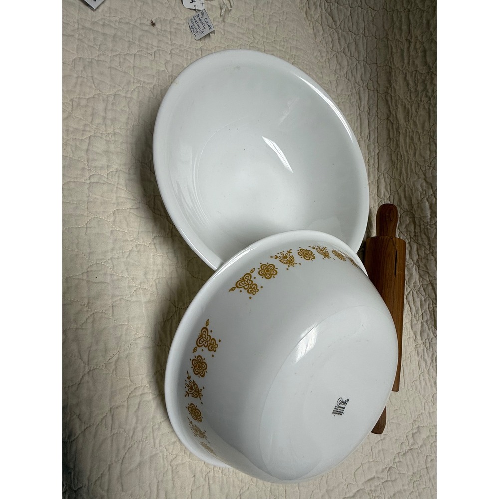 XL (10.25) Corelle Gold  Butterfly serving Bowls Set of 2 Vintage Corning
